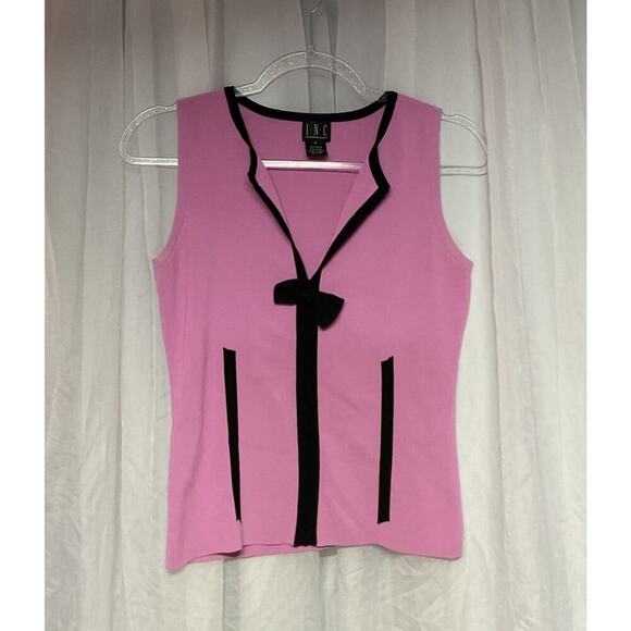Y2K pink bow tank top preppy Barbiecore academia thin knit M inc international - Picture 1 of 8